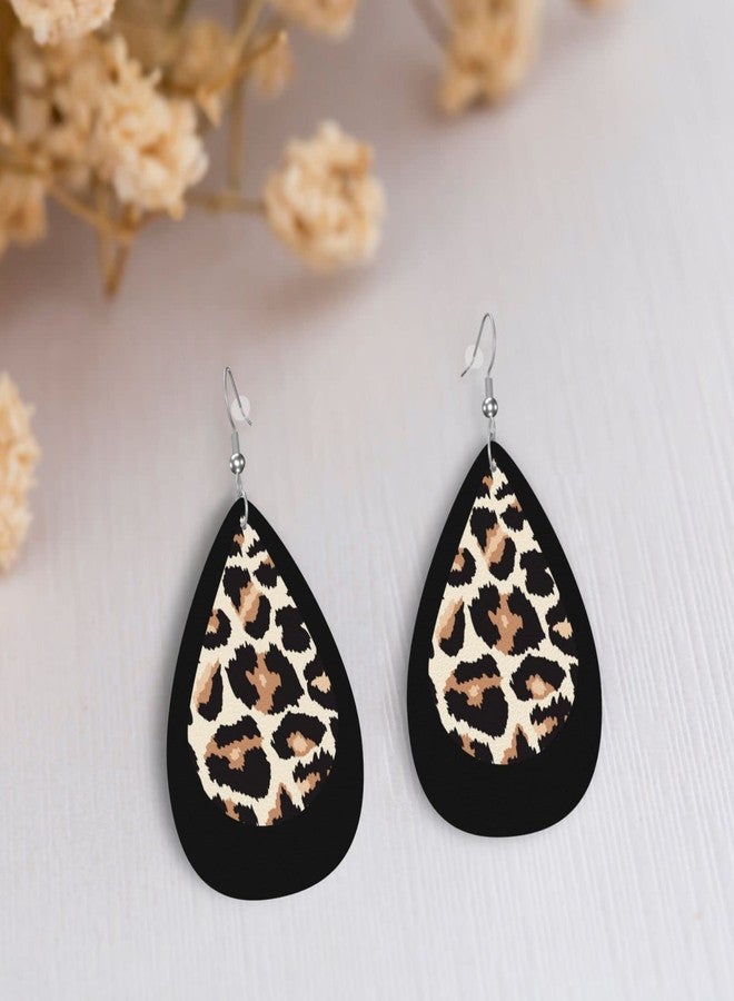 AIMASTZ Faux Leather Earrings Animal Leopard Teardrop Dangle Earrings For Women - Image 4
